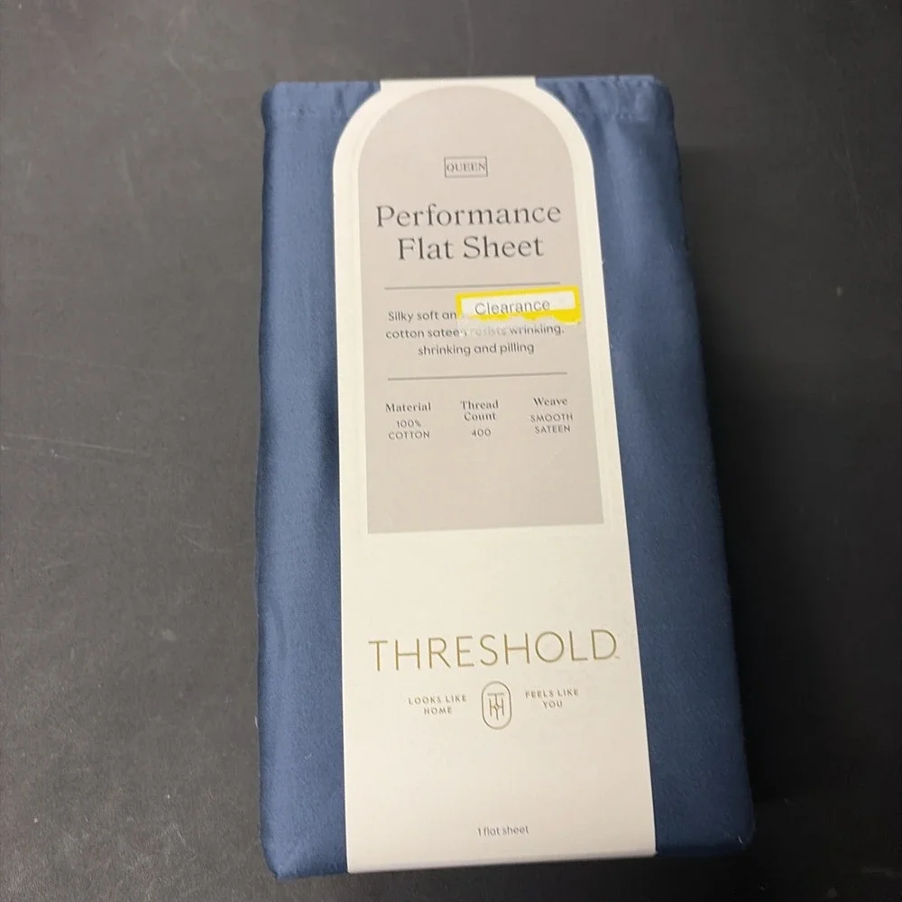 Threshold Performance Cotton Sateen QUEEN Flat Sheet Blue 400 TC Smooth 20581